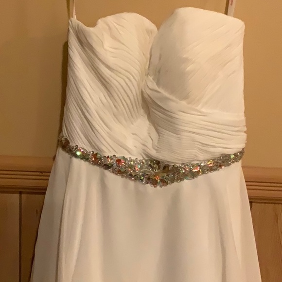 Dancing Queen Strapless White Chiffon Dress with Silver Sequin Accents - Picture 2 of 6